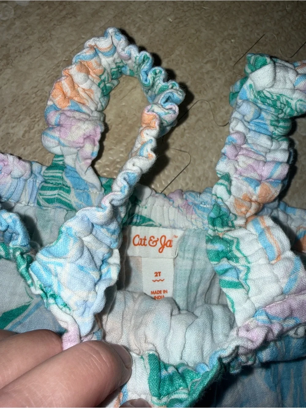 Cat & Jack Tropical Leaf Sundress in White, Green, Blue, Peach